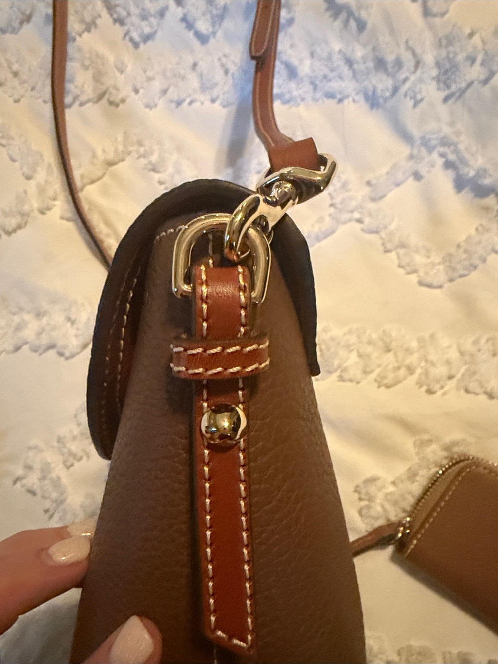 Dooney & Bourke Tan/Brown Pebbled Leather Crossbody with Credit Card Wallet - Picture 13 of 16